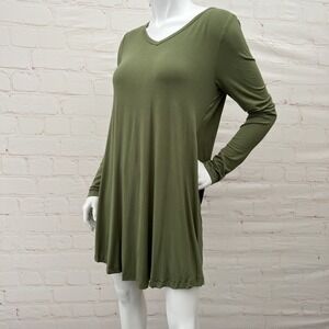 Lilbetter Women Long Sleeve Casual Swing Simple T-Shirt Loose Dress Oliv Green L